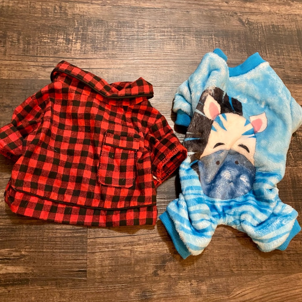 Dog clothes bundle of 2 pajamas for XS dogs